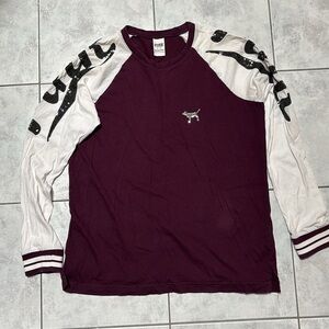 Victoria's Secret PINK Maroon Long Sleeve Crew Neck with Sequins - Size Medium